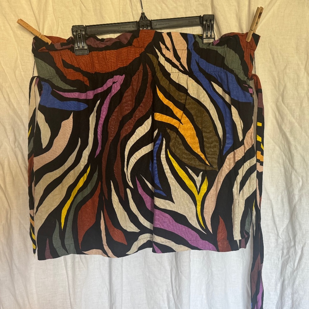 Who What Wear XL Colorful Zebra Linen Blend Skirt Mini 90s Tie Pockets